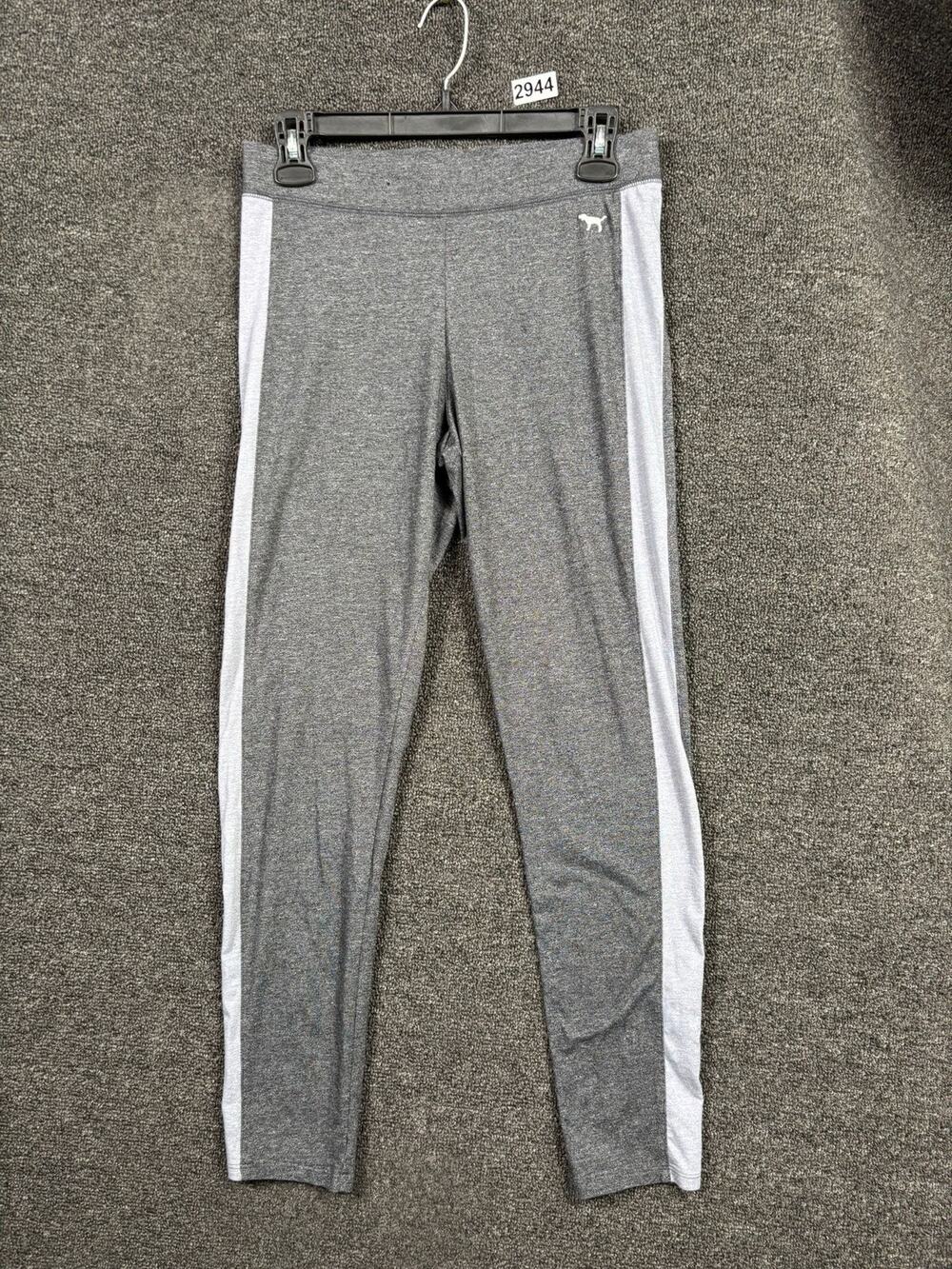 Victoria's Secret Pink Leggings Womens Medium Gray White Yoga Pants Athletic Gym